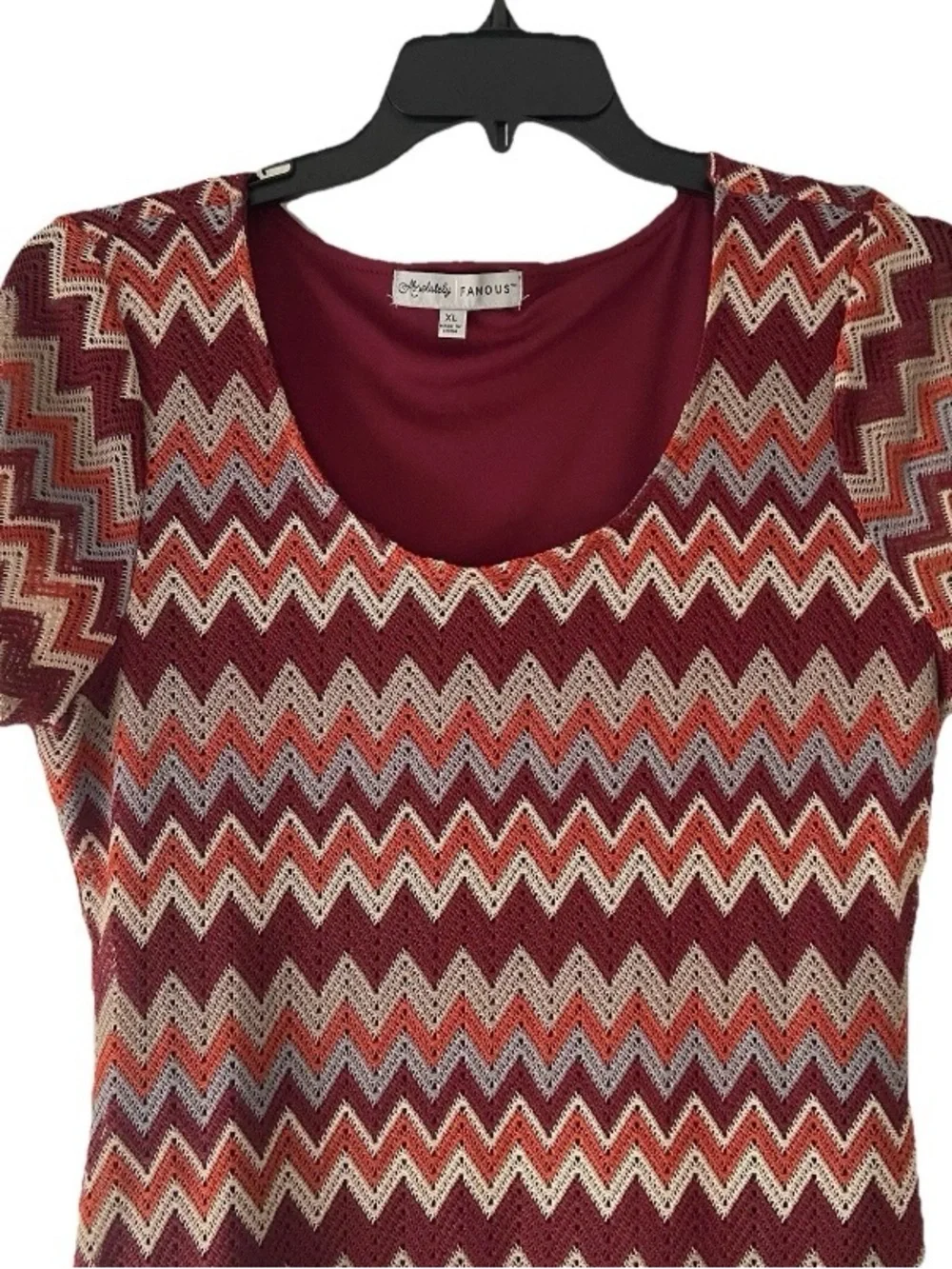 Absolutely Famous Chevron Crochet Knit Maxi Dress Rust Burgundy Sz XL